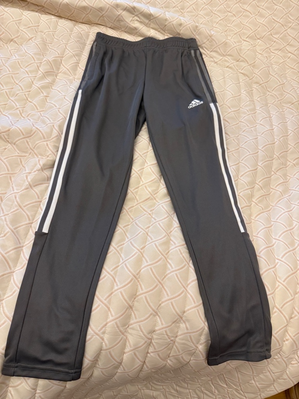 adidas Kids Charcoal Track Pants with White Side Stripes